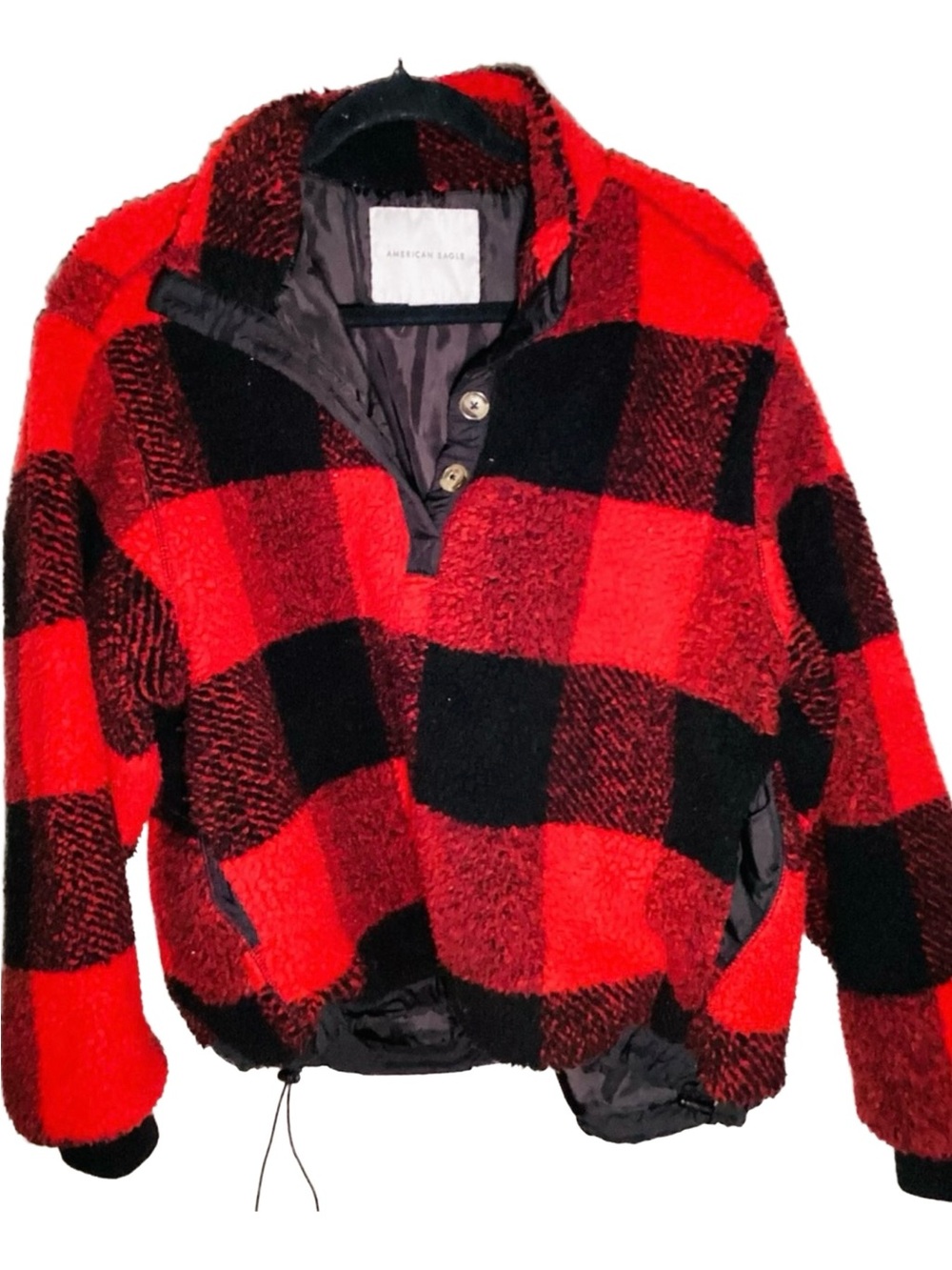 American Eagle Buffalo Plaid‎ Sherpa Fleece Lined Unisex Pullover, XS